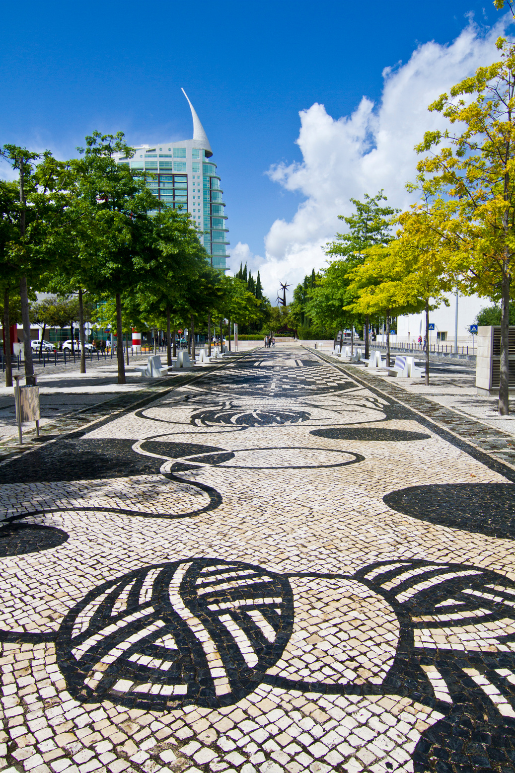 urban park area of Parque das Nacoes, Lisbon, Portugal